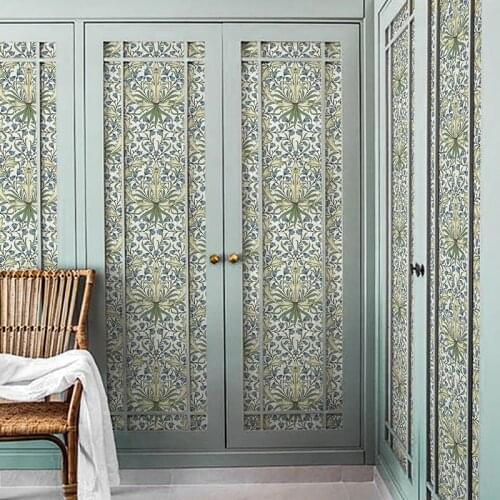 Flowers like Brocade Year Nordic Luxury Retro Cabinet Door Wardrobe Renovation Wall Self-Adhesive Sticker Furniture