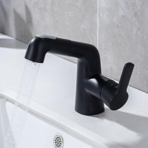 Bathroom Wash Basin Faucet Single Handle Pull Out Spray Sink Tap Hot And Cold Water Crane Deck Mount Faucets