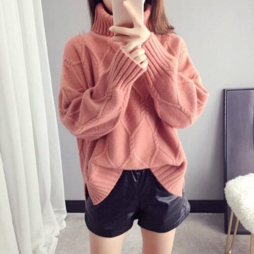 Women Warm Turtleneck Sweater Winter Thick Loose Oversized Pullover Sweater Female Long Sleeve Solid Sweaters