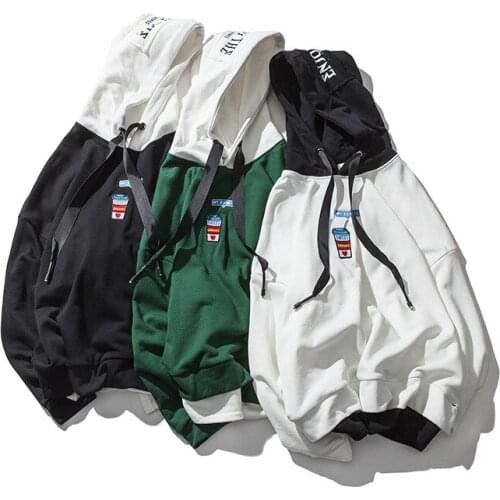 Men Fashion Embroidery Hoodies Sweatshirt Long-Sleeve Matching Color Casual Coat Top Streetwear Spring Plus Size Pullover Hooded