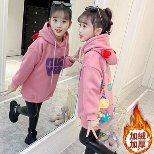 Girls' Hoodies Sweatshirts Kids Outwear 2021 Christmas Velvet Thicken Warm Winter Autumn Cotton Fleece Plus Size Childrens Clot