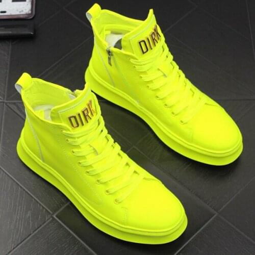 2021 New Fluorescent Mens Four Seasons Fashion Shiny Patent Leather Board Shoes Boys High-Top Casual Shoes