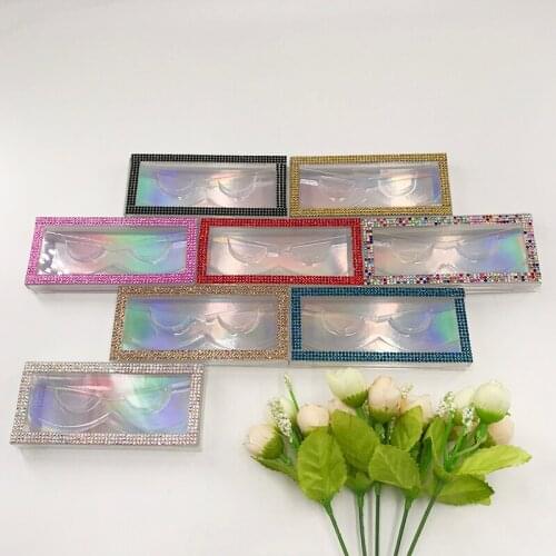 Custom Rhinestone Lash Packaging 5d Mink Lash Diamond Empty Eyelash Boxes With Clear Tray Inside