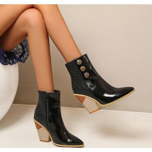 2021 New Brand Women Boots Fashion Super High Heels Ankle Boots Crocodile Skin Autumn Pointed Toe Boots Winter Female Boots