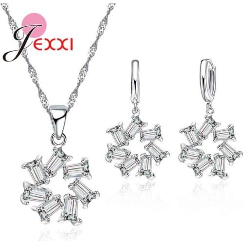 Brand Design 925 Sterling Silver CZ Zirconia Statement Necklaces Earring Sets Geometric Women Bridal Wedding Jewelry Sets