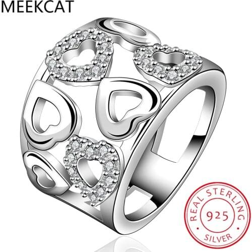 925 Sterling Silver Hollow Heart-Shaped AAA Zircon Ring For Women Fashion Wedding Engagement Party Gift Charm Jewelry
