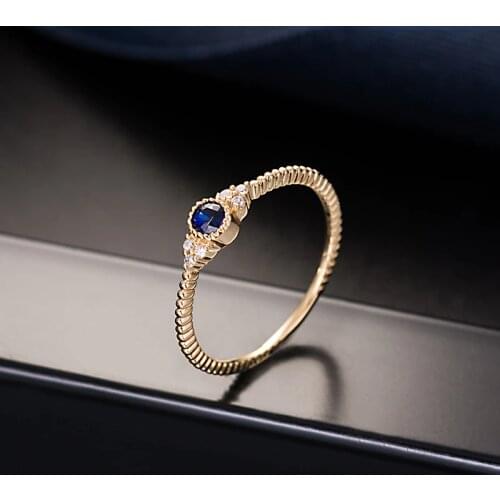 Aazuo Ins Trendy 18K Yellow Gold Natural Blue Sapphire Fashion Ring gifted for Women Midi Finger Au750