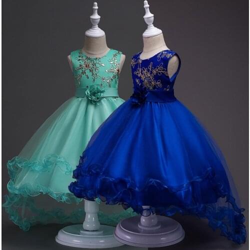 Girls Trailing flounces dresses Princess Vestidos Costume Flowers tutu Dress Wedding Birthday Frocks 6 8 10 12 14 Years