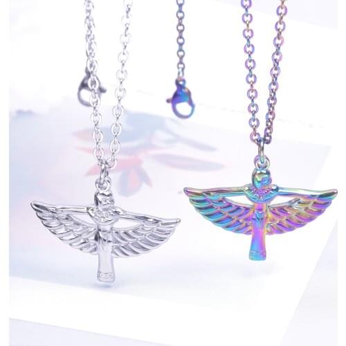 Rainbow Colors Jesus Christ Cross INRI Pendant Feather Football Necklace Handamade For Women Girl Gift Jewelry