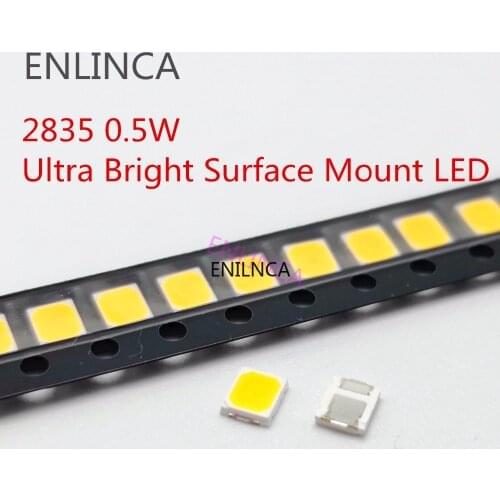 100pcs/lot SMD LED 2835 White Chip 0.5W 3V 150mA 50-55LM Ultra Bright SMT 0.5 W Surface Mount PCB LED Light Emitting Diode