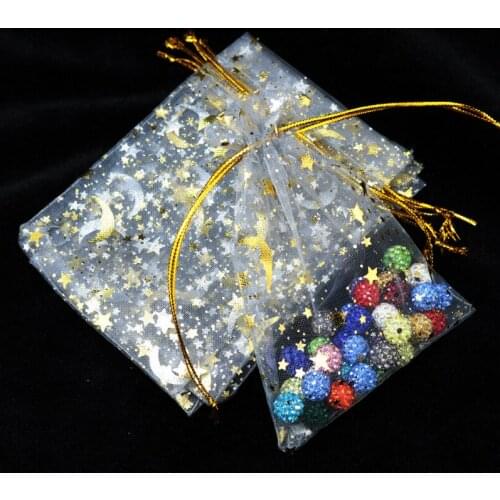 100pcs 7x9cm Drawable Organza Bags Star Moon grey color Wedding Christmas Gift Bag Jewelry Packaging Bags Pouches