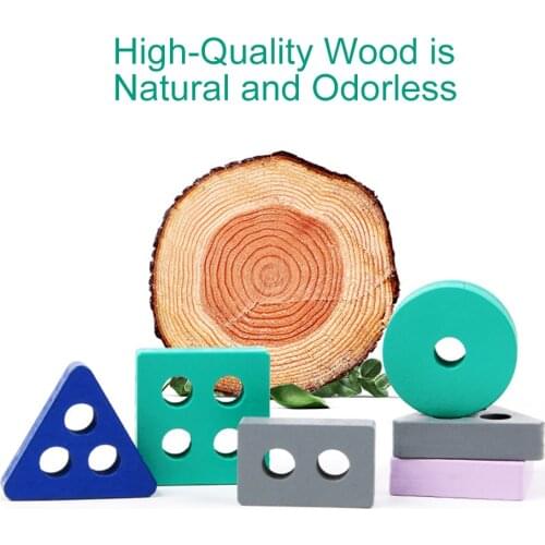 16x Wooden Geometric Shape Matching Blocks Set of Columns, 4 Rectangular Sets Preschool Toddler Educational Toys