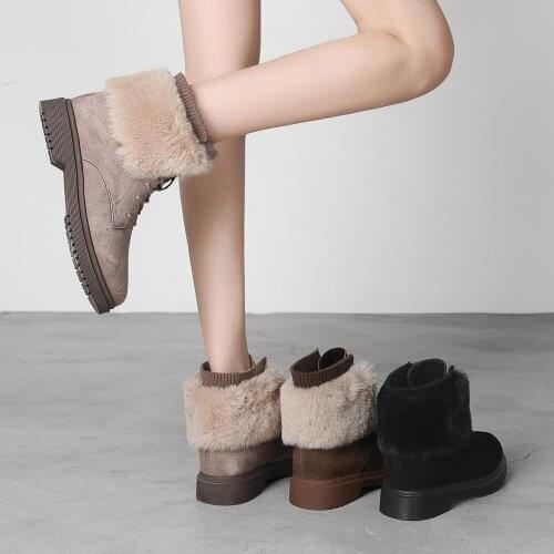 2020 Women Ankle Boot Warm Plush Winter Boots For Women Fashion Flat Shoes Non-slip Snow Boots Solid Ladiesshoes 942332