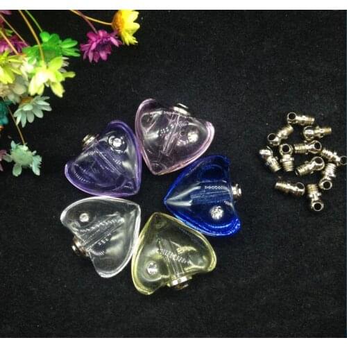 5pcs/lot mixed color heart shaped Crystal Glass Rice Vial with screw cap for necklace decoration diy pendant perfume wish bottle