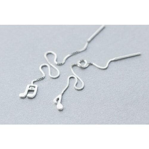 Asymmetry Real. 925-STERLING-SILVER Ear Pull Through musical Note Ear Threader Earrings Asymmetry Long Dangle Box Chain GTLE658