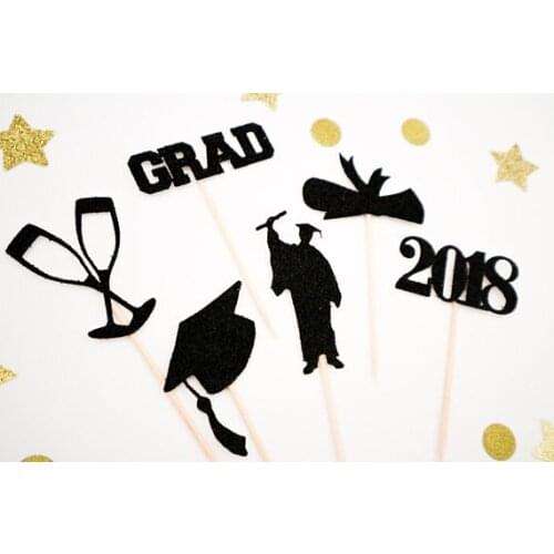 Glitter Class Of 2018 Grad Congratulations cupcake toppers school class reunion party decoration doughnut food treats picks