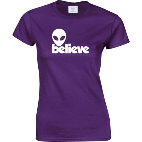 ALIENS BELIEVE UFO T Shirt 2019 Summer T-Shirts O-Neck Short Sleeve Womens Clothing Female T-Shirt Women Clothes