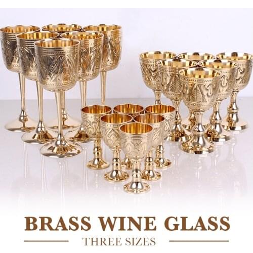 Classical Metal Wine Cup Handmade Small Goblet Household Copper Wine Glass Carving Pattern Creative Drinkware Cup Pub Bar Wine