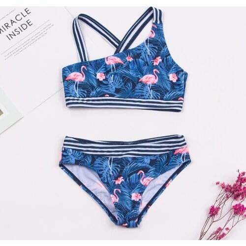 2-14 Years Flamingo Print Girls Bikinis 2020 Summer Children Bikini Set Kids Biquini Infantil Girls Swimsuit Swimwear A293