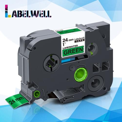 Labelwell 24mm TZe-751 tze751 Black on Green Laminated ribbon tze 751 Tz751 for Brother P-Touch label maker PT-D600 PT-P700