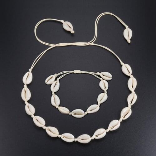 Hot European Style Natural White SeaShell Bracelet Necklace Hand-woven Women Jewelry Creative Conch Shells Accessories Wholesale