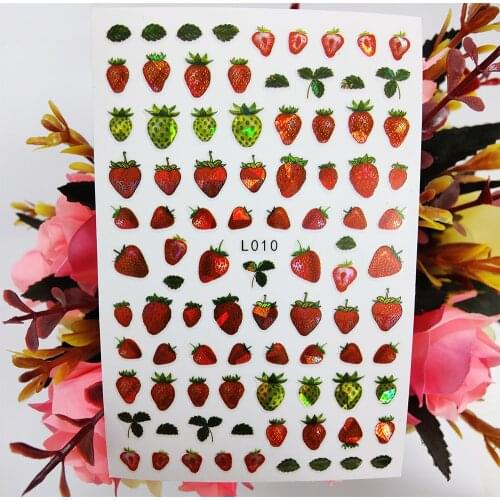 3D Nail Art Stickers Sweet Strawberry Foil Decals Self Adhesive Beautiful Fruits Decorations on Nails Manicure Accessories Tips