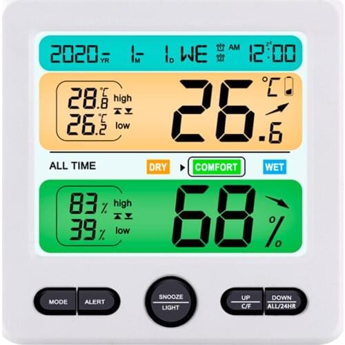 LCD Display Wall-mounted Desktop Indoor High-precision Temperature Humidity Meter Household Electronic Alarm Clock Intelligent