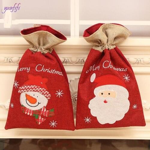 Xmas Candy Bags Christmas Tree Hanging Decoration Santa Burlap Gift Draw pocket Bag Tote Bag Decoration Christmas Party Supplies