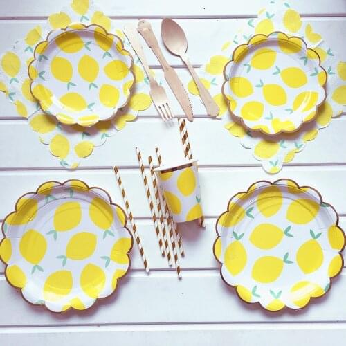 Lemon Theme Tableware Birthday Party Supllies Paper Napkins Cups Plates Decoration Set Summer Fiesta House Decor Disposable Kits