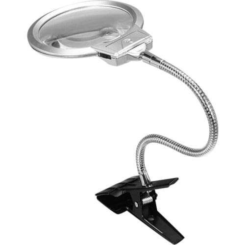 LED Lighted Lamp Clip On Desktop Illuminated Magnifier Magnifying Glass Reading Loupe Metal Hose Top Desk Magnifier With Clamp