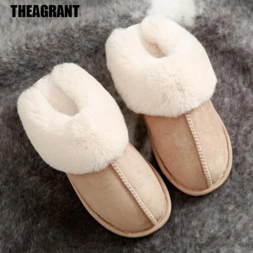 THEAGRANT Warm Indoor Shoes Women Thick Fur Plush Women Slippers Winter Faux Suede Home Slippers Unisex Cotton Shoes WSL2009