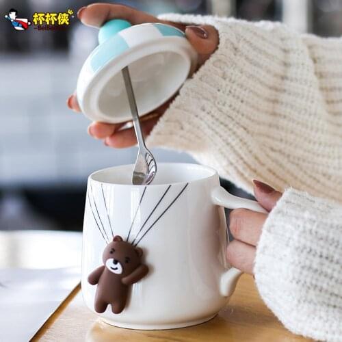 New Bear heat-resistant cup color cartoon with lid cup kitten milk coffee ceramic mug children cup office gifts