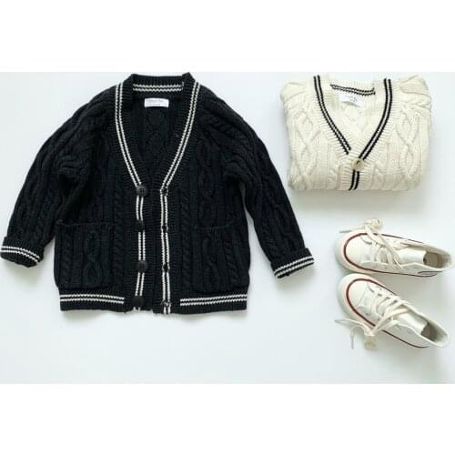 2020 Spring Autumn Toddlers Boys Knitted Sweaters V-neck Kids Clothes Cute Baby Boys Cardigan Sweater Coat RT579