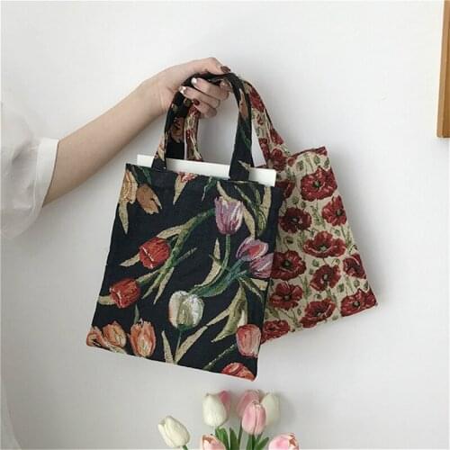 Vintage Women Small Handbags Embroidery Jacquard Ladies Mini Clutch Purse Fashion Female Daily Shopping Tote Wrist Bag