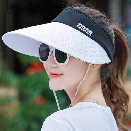 RUHAO Hats Women Large Wide Brim Floppy Summer Beach Sun Hat Cap Button Straw Hat Summer Hats For Women Anti-UV Visor
