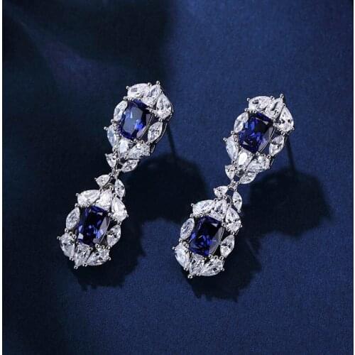 S925 silver new womens Earrings 2021 water drop sapphire hollow out geometric fashion earrings gift for women