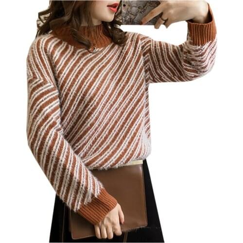 2019 Autumn And Winter Sweater Women Thick High Collar Stripes Loose New Style womens Sweaters And Pullovers Vestidos LXJ459