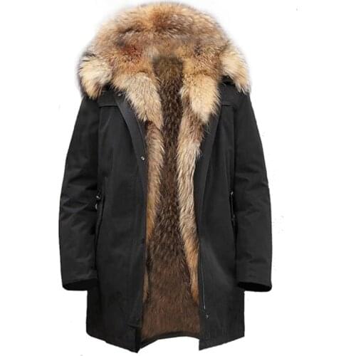 Parka de invierno abrigo grueso de algodón para hombre abrigo grande de piel falsa de mapache con capucha para mantenerse calien