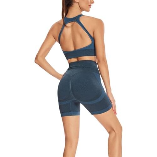 2021 Summer Women Seamless Yoga Suit Sports Bra Fitness Shorts Quick-drying Sportswear Breathable Gym Clothing Running Workout