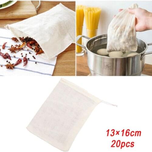 20x Reusable Food Filter Mesh Cotton Bag Bean Soup Cook Purifier Unbleached Set