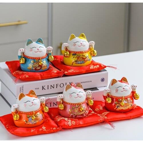 3.5 Inches Maneki Neko Ceramic Saving Bank Lucky Cat Fortune Cat Piggy Bank Decorative Statue Shop Gifts Deposit Can Piggy Bank