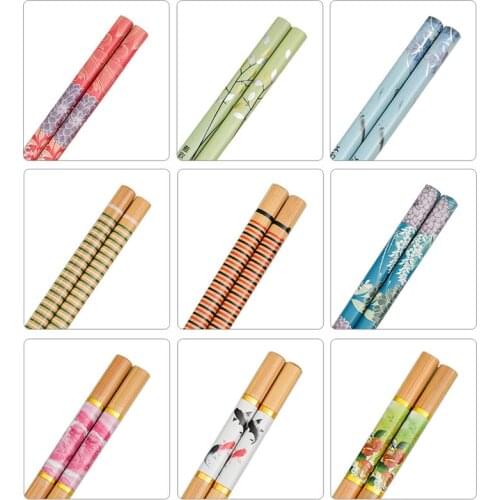 5 pairs beautiful printed chopsticks set natural bamboo printing craft sushi chopsticks food stick wedding restaurant wholesale