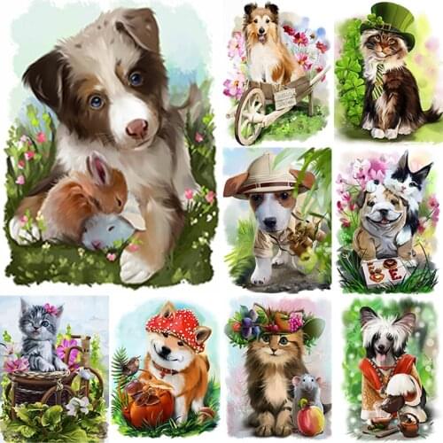 5D DIY Diamond Painting Full Square Round Drill Cute Dog Cat Diamond Embroidery Animals Cross Stitch Home Decor Manual Art Gift