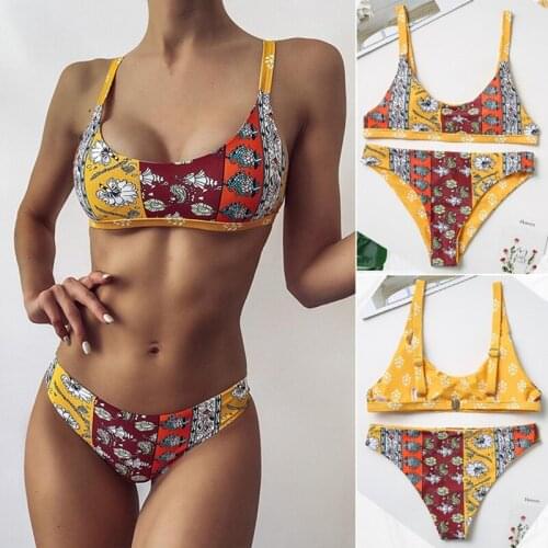 Low Waist Bikini Push Up Swimwear Women Printed Sexy Bikini Set Retro Swimsuit Female Bathing Suit