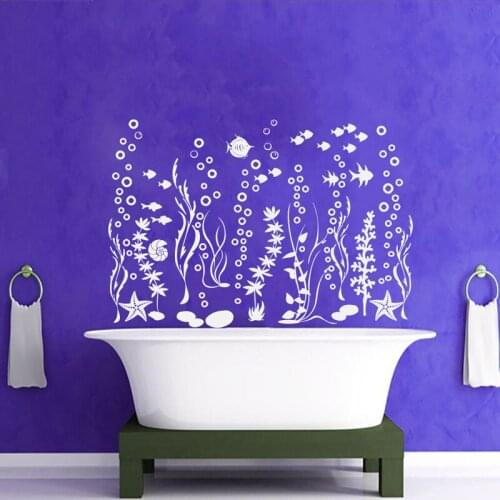 Large Size The Underwater World Decals Fish Seaweed Starfish Bubbles Ocean Art Vinyl Sticker Bathroom Washroom Murals E804