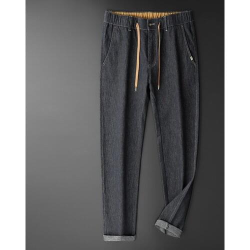 BROWON 2021 Autumn New Jeans Men Loose Thick Harem Denim Trousers Zip Straight Elastic Waist Casual Men Designer Jeans for Men