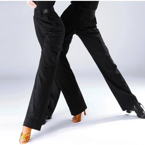 Latin Dance Pants Men/Women Pocket Practice Pants Stretch Fabric Slimming Straight Leg Trousers Tango/Rumba Dance Pants DWY4895