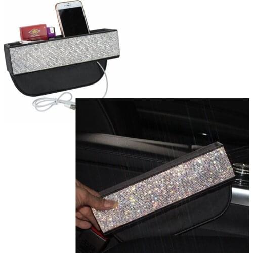Bling Diamond Car Seat Crevice Gap Storage Case for DIY Multifuction Artificial Leather Storage Box
