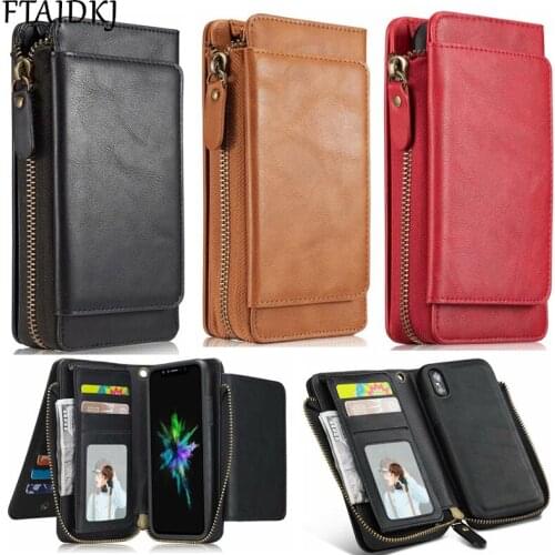 FTAIDKJ Multifunction Zipper Wallet PU Leather Case For iPhone X XR XS Max 10 7 6 6S 8 Plus Magnetic Back Cover Coque Purse Bag