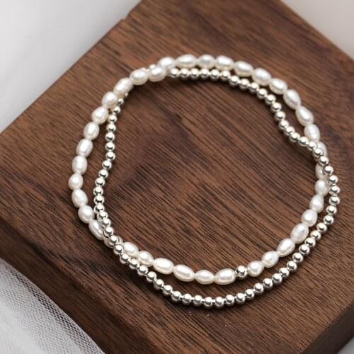 YIZIZAI Double Layers Freshwater Pearl Bracelet Punk Style Beaded Asymmetric 925 Sterling Silver Suitable Women Fine Jewelry